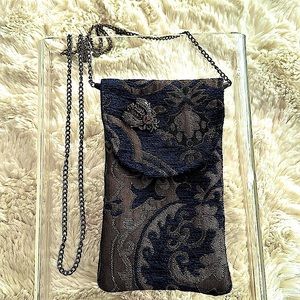 Gypsy South Atlanta small bag with long  shoulder chains blue and gold.